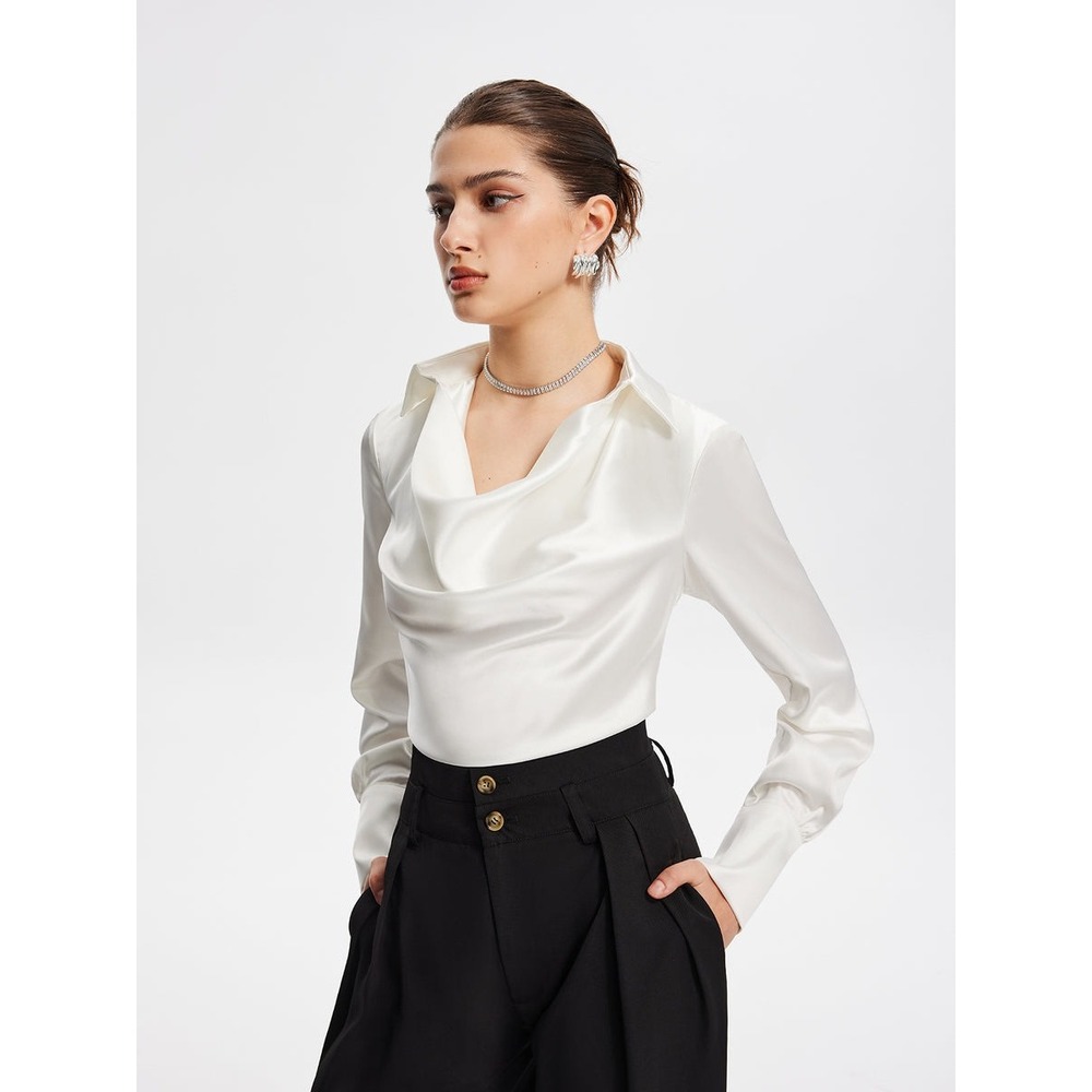 Commense V-Neck Pleated Long Sleeve Blouse white size M‎ - Picture 3 of 6